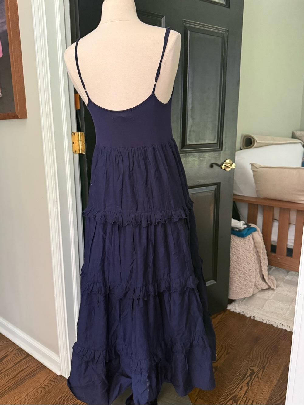 Anthropologie navy blue tiered tank maxi dress M petite - Picture 4 of 8